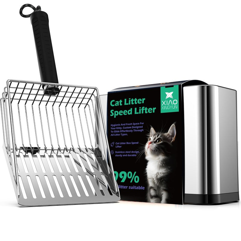 Stainless Steel Cat Litter Scoop with Holder
